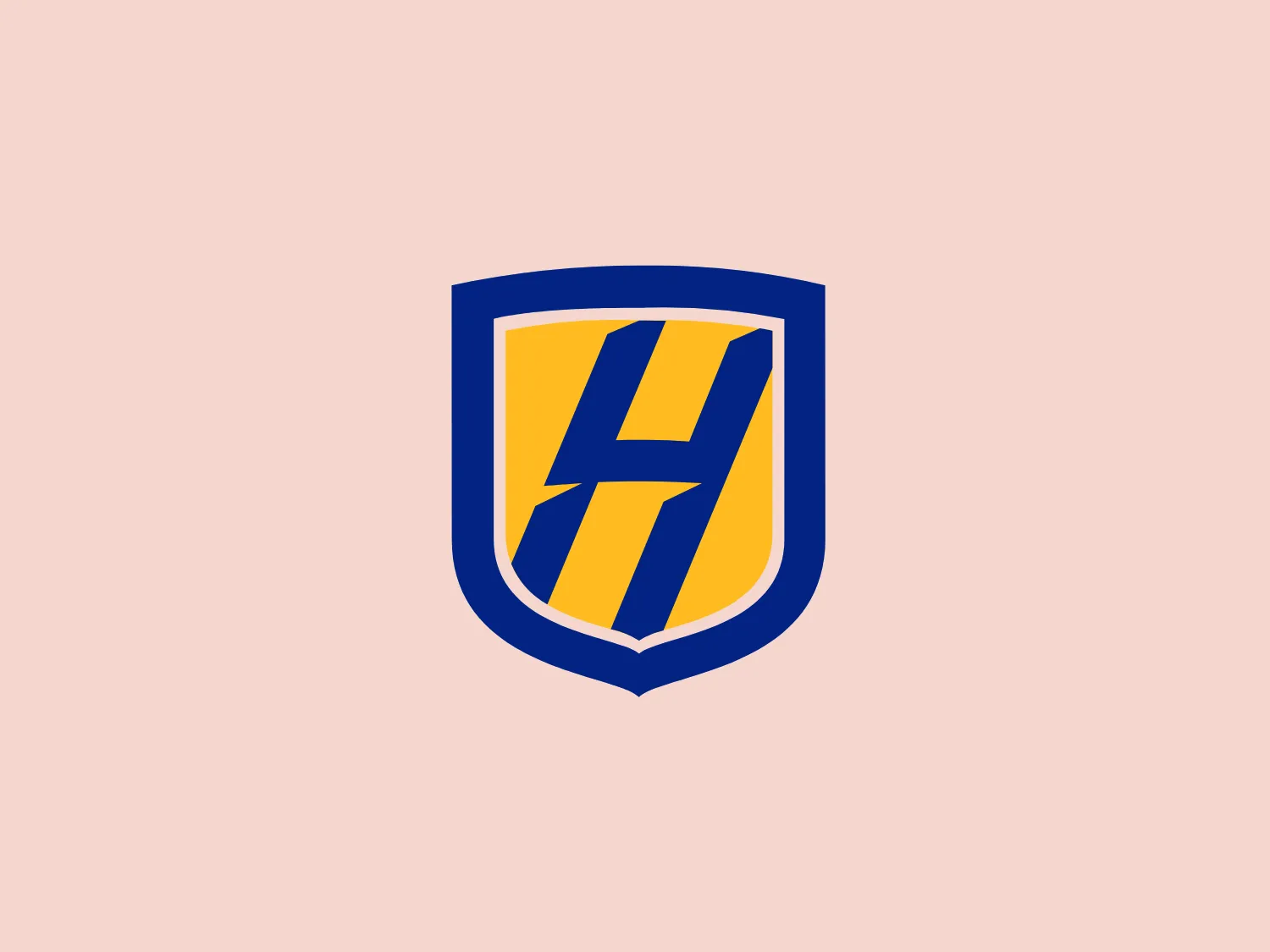 The Hofstra University logo features a shield-shaped emblem with a split design, half in solid yellow and the other half in blue with two yellow diagonal stripes. In the center overlapping both backgrounds is a bold capital "H" in blue. The distinct contrasting colors within the shield create an eye-catching and dynamic effect, while the bold "H" asserts a strong and recognizable identity. The design is simple yet powerful, with a color scheme and structure that convey stability and confidence.