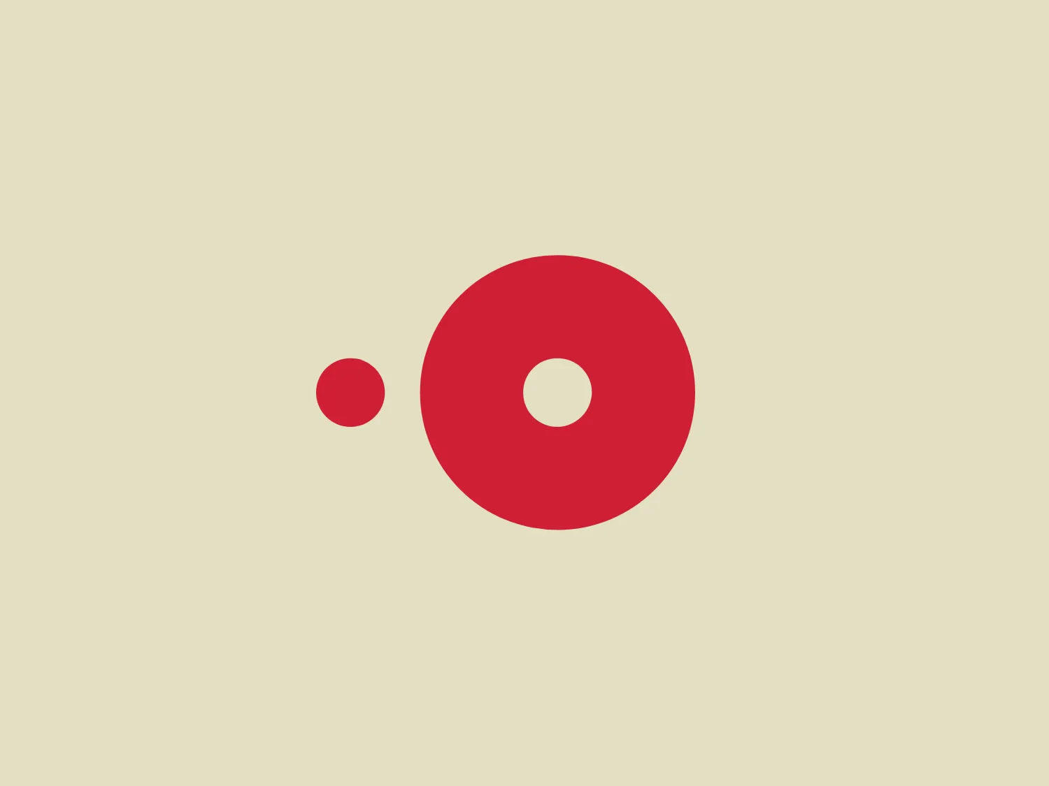 The image shows a simplistic and modern Opentable logo consisting of a large red circle and a smaller red circle aligned to its lower left, both circles containing a white dot in their centers. The design is minimalistic, with bold, solid colors and clean lines, evoking a sense of balance and harmony. The larger circle being the focal point suggests a planet or a centralized theme, while the smaller circle could represent a moon or a satellite, hinting at a cosmic or relational concept. The use of negative space through the white dots adds an interesting contrast and depth to the design.