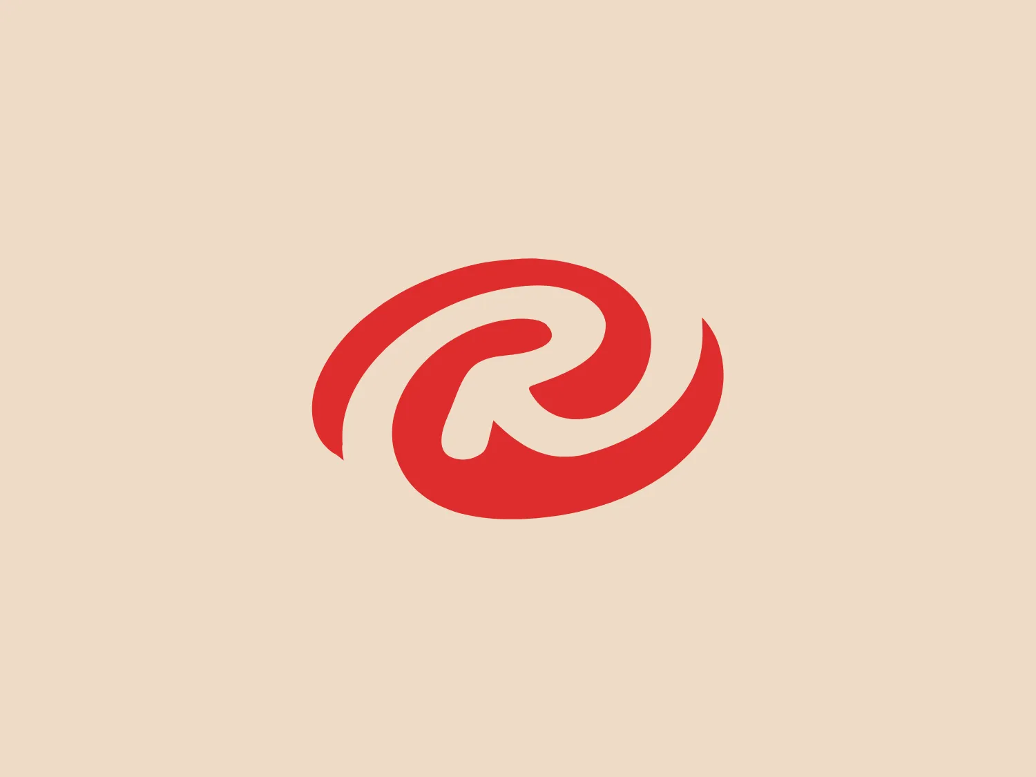 The logo presented is a stylized letter "R" composed of two red shades creating a sense of motion or a swirl. The overall design is minimalistic and sleek, using the negative space effectively to enhance the dynamic feel of the letterform. The design is modern and could be indicative of a brand that is energetic or forward-thinking. It has a sense of fluidity and simplicity that would make it versatile for various applications.