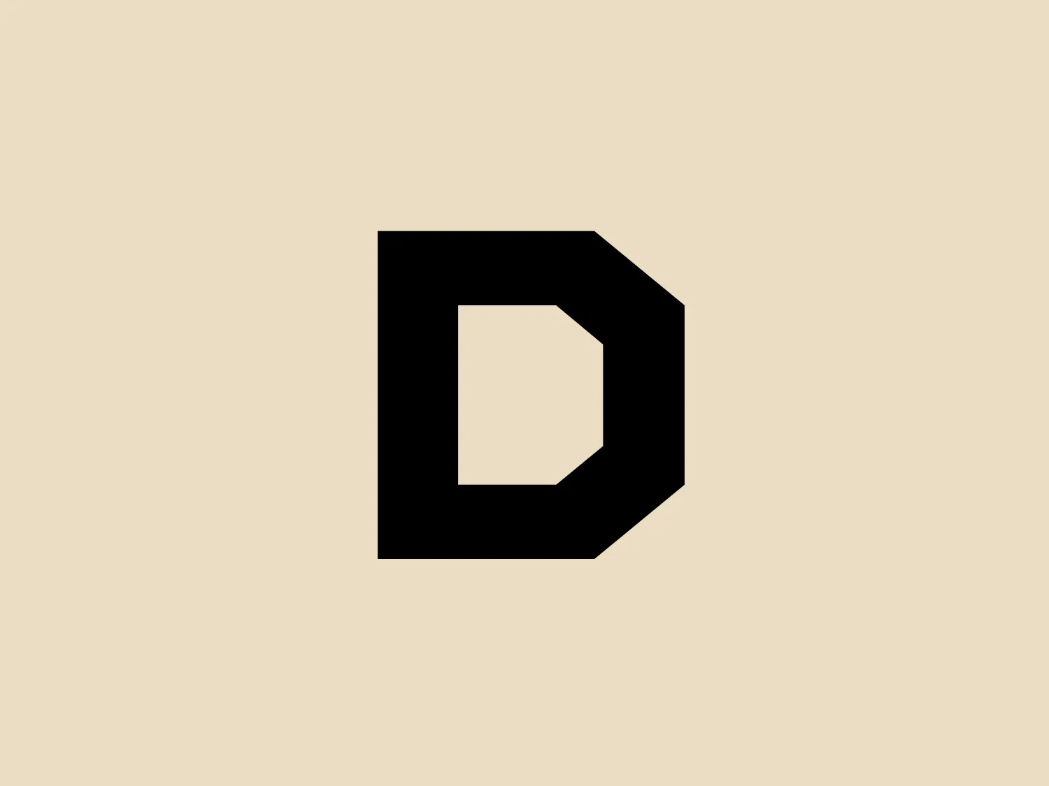 Dieline's logo is a bold, black geometric shape resembling the letter "D," with sharp angles and a modern, minimalistic design. The interior of the "D" is represented by white space, creating a three-dimensional effect. The negative space inside the shape forms an inner rectangle, enhancing the sleek and contemporary aesthetic.