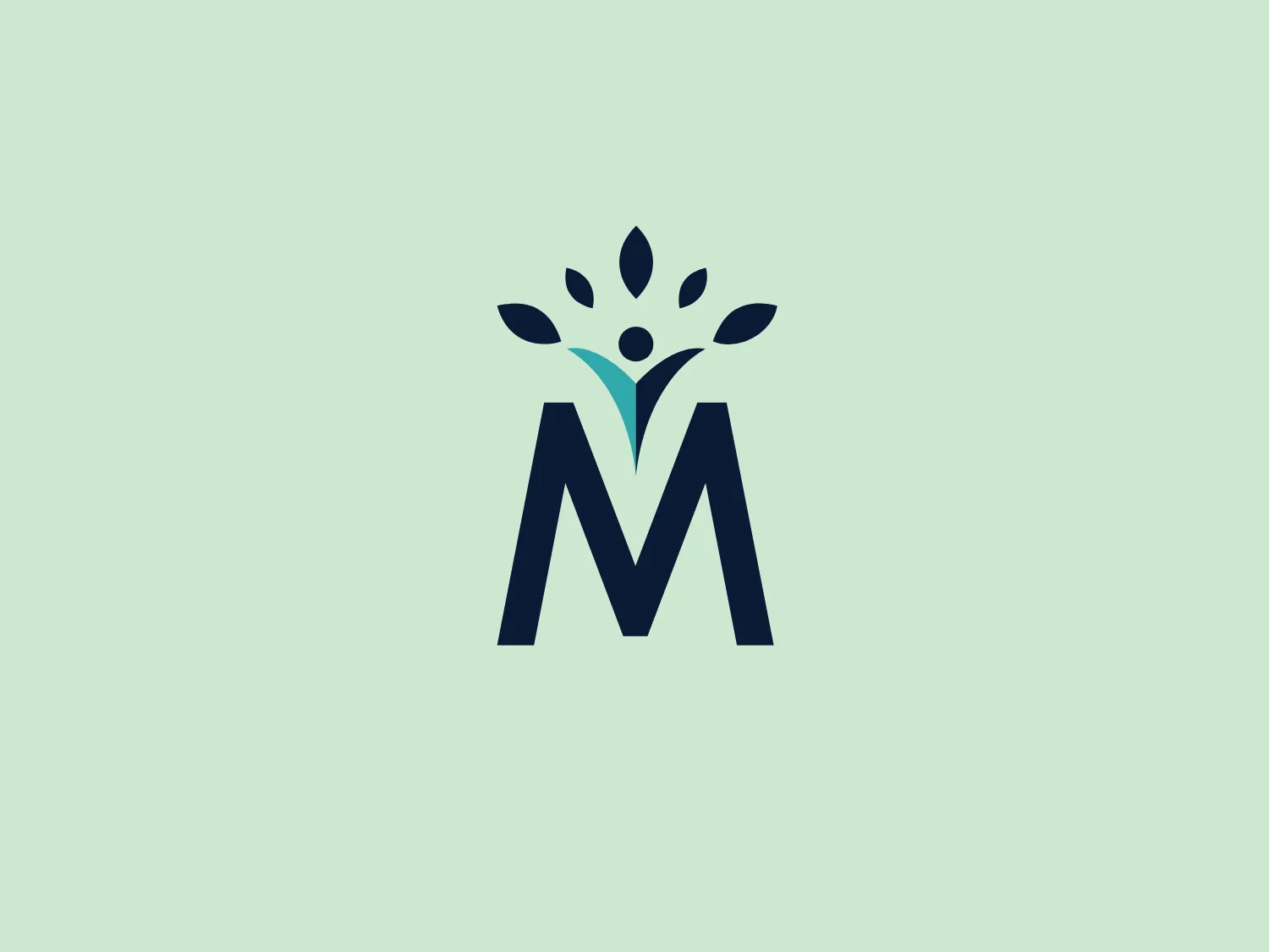 The AIAM logo features a bold, sans-serif "M" in deep navy blue, with an abstract plant or flower sprouting from the top center. The plant element consists of teardrop-shaped leaves or petals in lighter shades of blue and green, adding vibrancy and representing growth and sustainability.