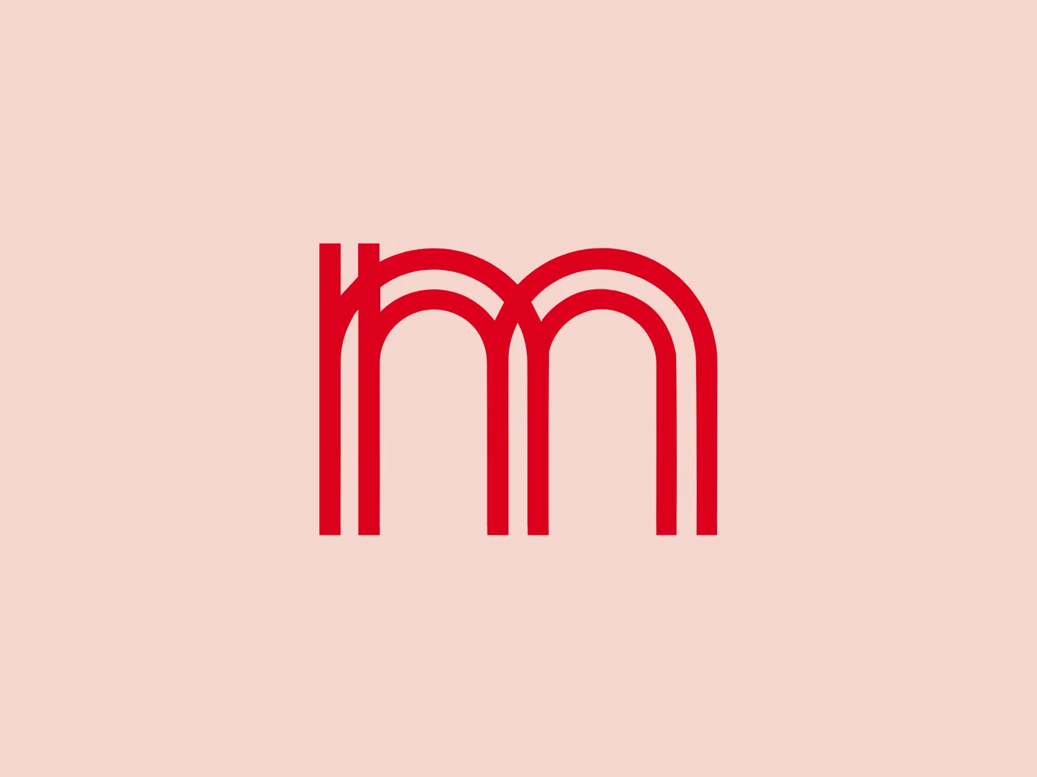 The Muze logo showcases a stylized letter 'M' formed by three parallel red lines. The outer lines bend outward and inward, resembling an abstract arch or bridge. The central line is slightly elevated, creating a modern hierarchy. The uniform thickness and sharp angled ends contribute to a clean and precise appearance. Strategic use of negative space accentuates the minimalistic and contemporary design, while the bold red color adds a dynamic touch.