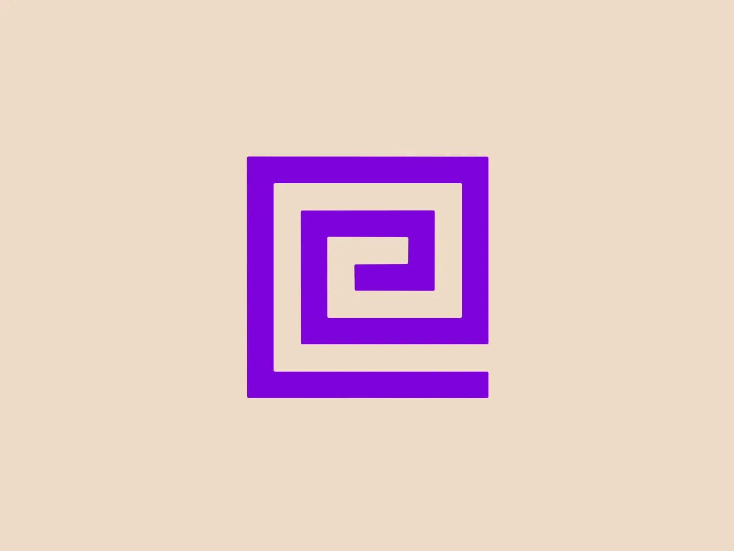 The Enigma Marketing logo features a modern, geometric design with four evenly spaced concentric squares that create a tunneling effect towards the center. The right-angle corners of the squares suggest order and stability. The logo is a bright, vivid purple, adding vibrancy and energy. This shade of purple stands out sharply and would be well-complemented by a subtle background. The overall design is minimalist and bold, emphasizing simple shapes for a contemporary feel.