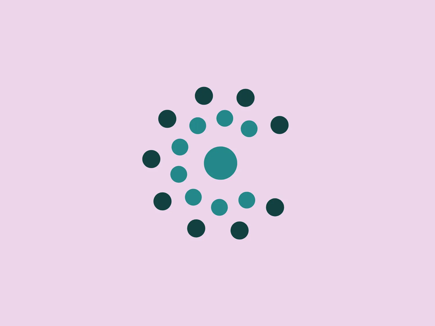 The Curebase logo consists of an arrangement of circles creating a swirling effect around a central, larger circle. The circles are filled with shades of aqua or teal, conveying depth and movement. The color palette and white space between elements give it a modern and clean aesthetic. The logo has a scientific and organic feel, evoking motion, atoms, or a stylized galaxy. The cool tones of the logo make it ideal for a background color that complements without competing.