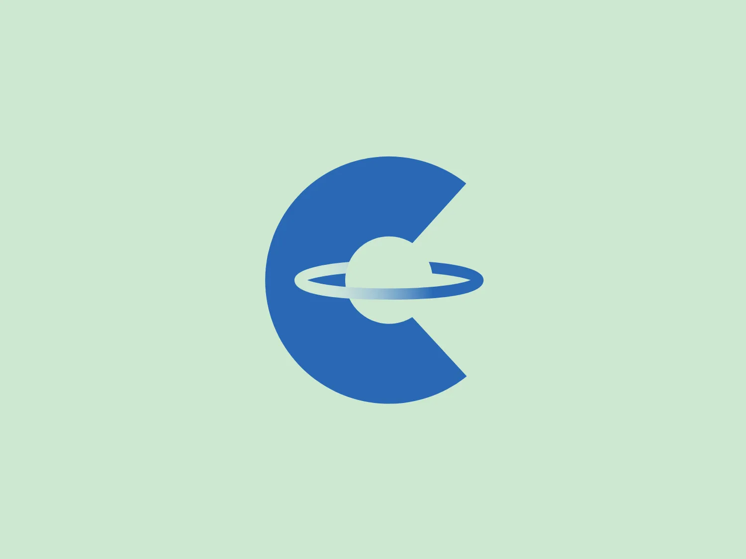The Into The Cryptoverse logo features a stylized letter "C" in a deep blue color, encompassing a white silhouette of a planet with rings, likely Saturn, which sits at the center of the "C." The overall design aesthetic is minimalist and modern, with clean lines and curves. The choice of color gives it a professional and tech-savvy look, and the use of negative space to depict the planet is both creative and visually engaging.