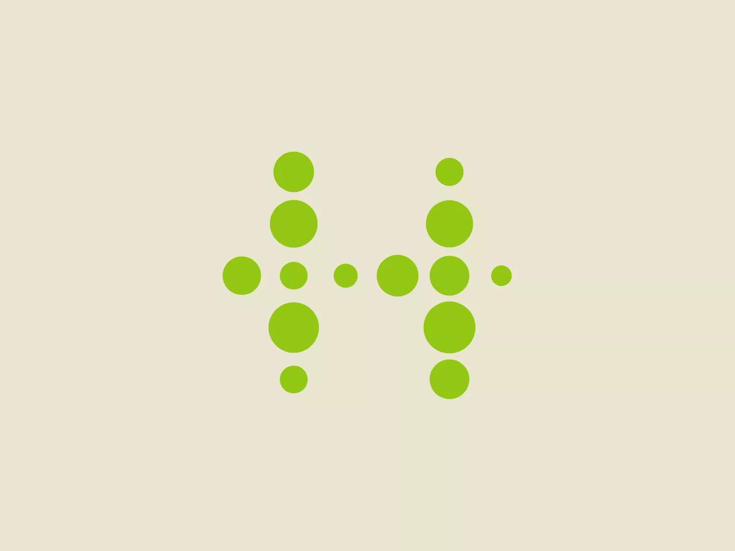 The logo in the image is an abstract representation consisting of a series of green dots arranged in a pattern that resembles a molecular structure or a network of connected nodes. The varying sizes of the dots add a dynamic and somewhat organic feel to the design, suggesting complexity and interconnectivity. The green color palette ranges from a light, fresh green to a more mid-tone shade, creating a sense of growth or eco-friendliness. The overall design aesthetic is minimalistic and modern, with a focus on simplicity and clarity. It could be well-suited for a brand in the technology, science, or sustainability sector.
