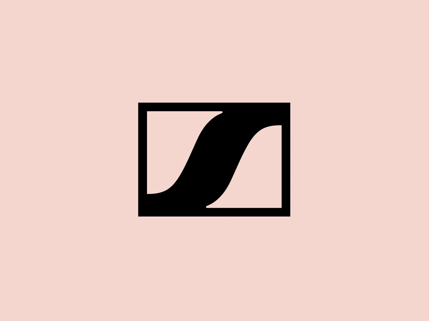 The Sennheiser logo features a bold, abstract design consisting of a black square frame containing a dynamic white element that resembles a stylized, italic letter "N" or a twisted ribbon. The simplicity of the form, using only black and white, creates a striking contrast and a modern, minimalistic aesthetic that could easily be associated with a variety of brands or industries. The clean lines and sharp angles contribute to a sleek and professional look.