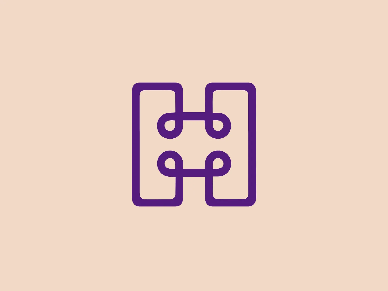 The Iceland Design Centre logo showcases a stylized, symmetrical letter "H" formed by interconnected geometric shapes. Four circles at the crossbars' ends are linked by straight lines, creating a digital or molecular scheme. The rich purple color exudes a modern and professional feel, ideal for a tech or science-driven brand. The minimalistic design would harmonize with a subtle and light background.