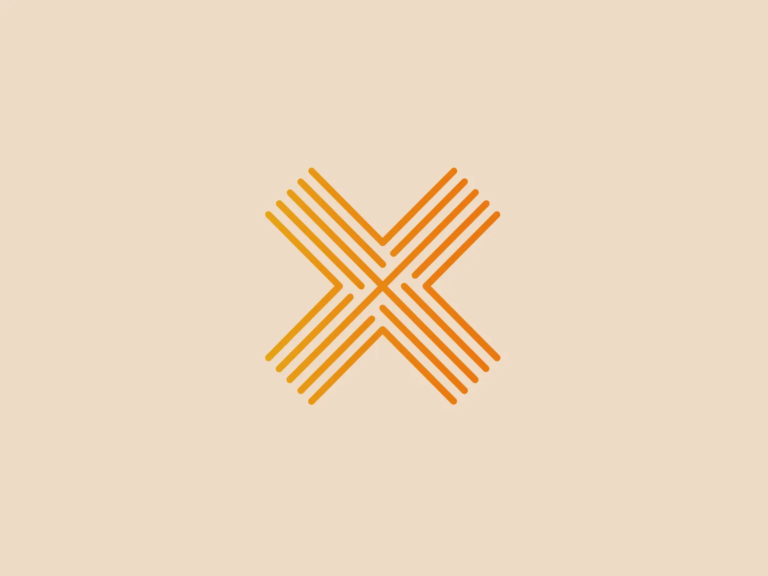 The logo presented is a stylized, abstract mark consisting of a series of parallel lines forming a symmetrical, angular "X" shape. The design is sleek and modern, with graduated shades of orange creating a sense of depth and movement. The line thickness varies, giving the Exerceo Training logo a dynamic appearance as if it is radiating outward from the center. This effect adds visual interest and suggests energy and innovation. Considering the colors and aesthetic of the Exerceo Training logo, a subtle background color would complement it well without overwhelming its design.