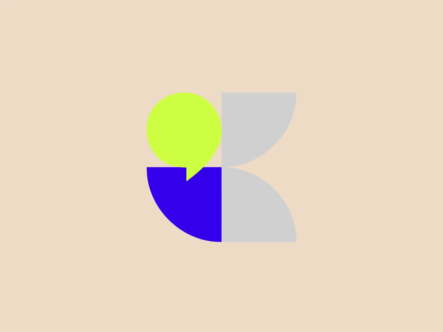 The Kaila AI logo features three overlapping geometric shapes: a bright green circle with a speech bubble cutout on the left, a deep blue semicircle on the lower right, and a light gray shape resembling the right half of an uppercase letter 'B' or a rounded bracket cradling the green circle from behind. The arrangement creates a balanced, modern, and friendly appearance with a potential for a subtle warm background to complement the cool tones of the blue and the vibrancy of the green.