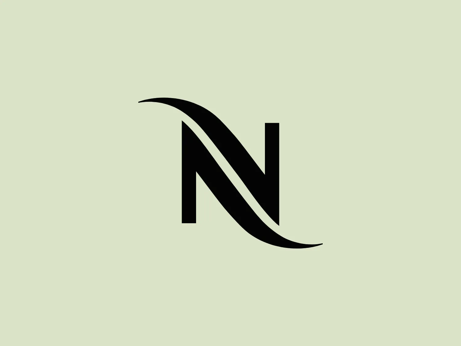 The Nespresso logo features a stylized, uppercase letter 'N' with bold, sleek lines. The design is modern and minimalistic, composed of two separate elements that create the impression of the 'N'. The main color of the logo is a solid black, which stands out clearly and would be versatile for various applications. The 'N' is represented with one line curving over the other to create a dynamic, flowing look that also retains the simplicity and readability of the letter.