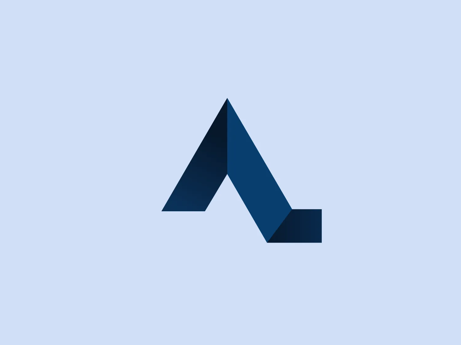 The logo depicted is a stylized, abstract geometric shape resembling an arrow pointing right or a simplified house silhouette, comprised of two right triangles sharing a common side, creating a 3D effect. The design utilizes varying shades of deep blue, accentuating the graphic's three-dimensionality and conveying a sense of professionalism and modernity. The darker tone outlines the shape, enhancing its structure and providing contrast against lighter backgrounds. The geometric simplicity and use of negative space lend the Aldo Enerji logo a versatile and impactful visual identity suitable for a variety of applications.