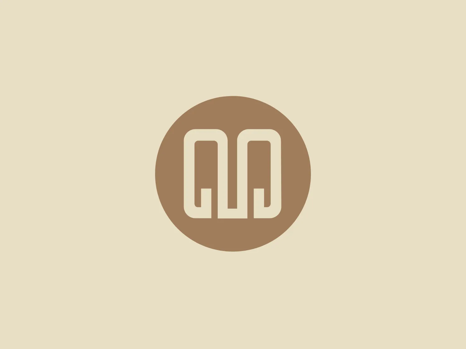The Meritus logo showcases a sleek and modern design with a stylized letter "M" created from bold, white lines enclosed within a circular shape. The minimalist aesthetic is accentuated by a tan or light brown background, enhancing the overall simplicity and readability of the logo.