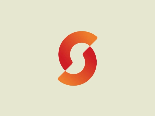 The Sunny Recruitment logo features a stylized, abstract mark composed of two swirling forms that intertwine, creating a dynamic and fluid motion. The shapes suggest a sense of continuity and interconnectivity. The color gradient transitions smoothly from a warm, vivid red at one end to a deep, soft orange at the other end, conveying energy and passion. The overall design aesthetic is modern, sleek, and appears to be easily recognizable. The use of negative space between the two forms creates a visual pause and adds a layer of sophistication to the design.