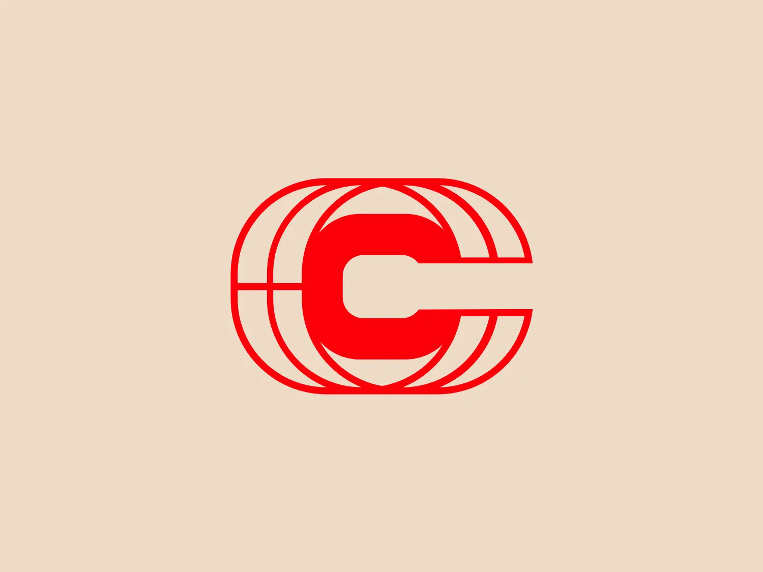 The Caldo logo features a bold uppercase "C" in bright red, centered within a stylized circular form resembling a simplified globe or radar screen. The central "C" is slightly abstract, with a flat edge on the left that aligns perfectly with the outermost ring. The globe/radar element includes horizontal and vertical lines crossing through the "C" and circular shapes, suggesting latitude and longitude lines and evoking a sense of global reach or connectivity. The design is modern, with a clean and simple aesthetic that makes it easily recognizable and versatile for various applications. The use of negative space within the letter adds a dynamic feel to the otherwise static circular form.