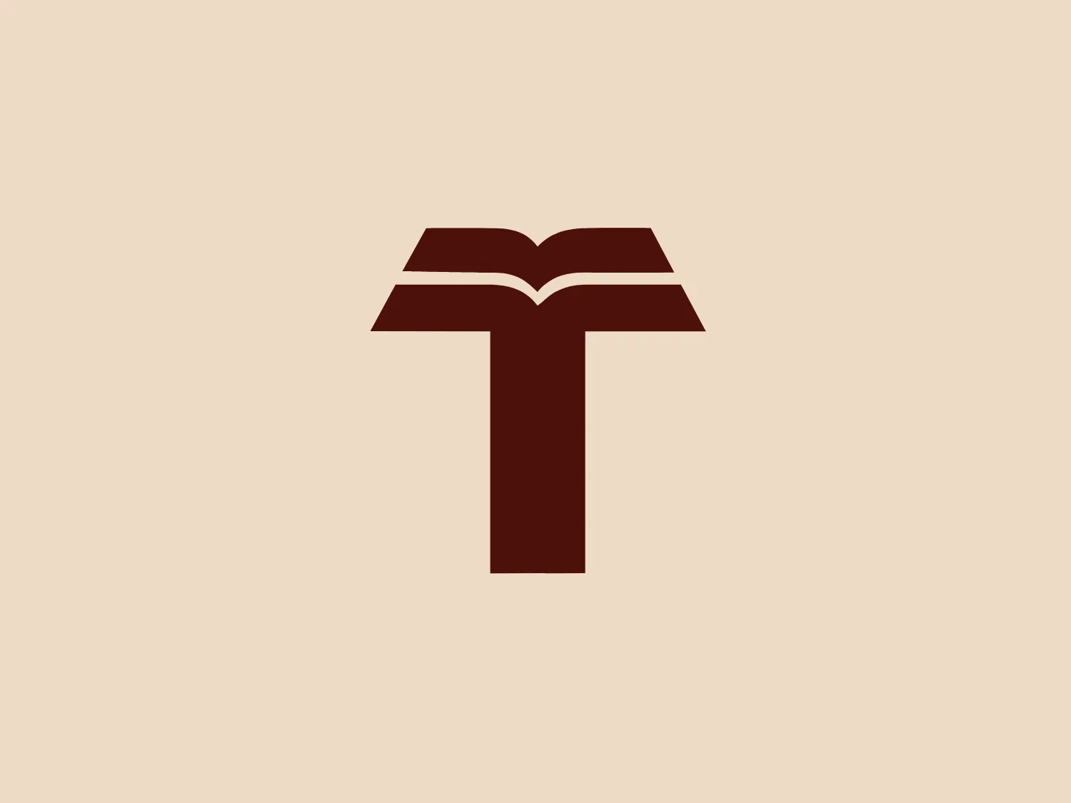 The Polish Translators Association logo features an abstract design that seamlessly integrates the letter "T" with a book-like structure. The solid, dark brown color scheme exudes professionalism and scholarly sophistication. The top part of the "T" extends horizontally on both sides, creating an open book cover effect, while also clearly representing the letter "T". The logo's clean and modern lines, characterized by right angles and no extraneous elements, contribute to its robust and streamlined aesthetic.