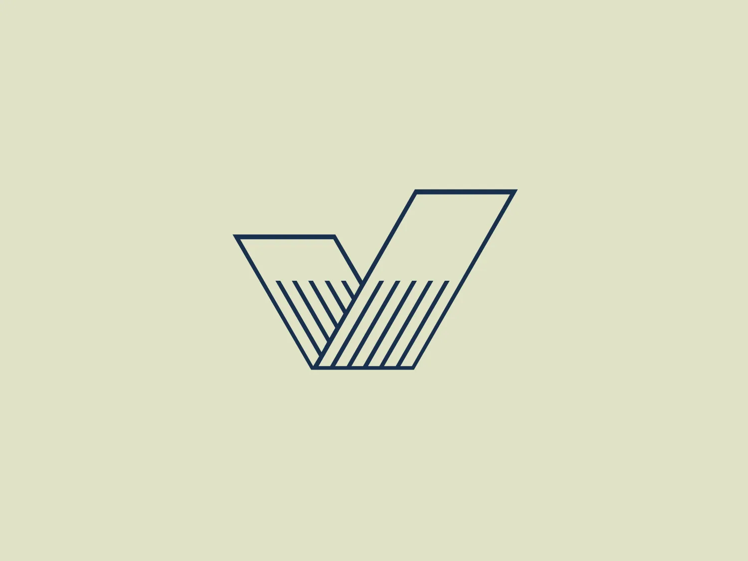 The Vidrobox logo depicts a stylized letter 'V' comprised of two diagonal elements that merge at a central point at the bottom, suggesting a dynamic arrow or checkmark shape. The design uses thin, uniform line weight and incorporates parallel diagonal lines within the negative space of each arm of the 'V' to create a sense of texture and depth. The color appears to be a monochromatic shade of blue, providing a professional and clean aesthetic. The overall design is modern, minimalistic, and could imply precision or forward movement.