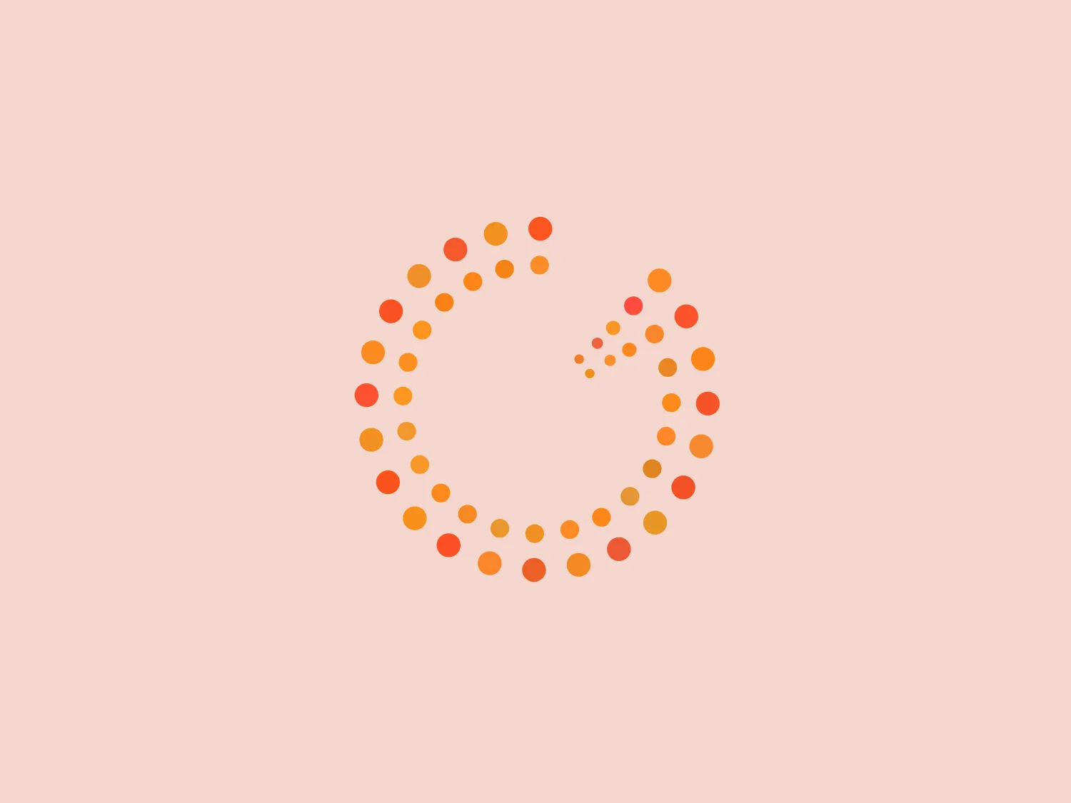 The Great Eastern Energy logo features a circular design composed of dotted lines forming two incomplete concentric circles. The dots transition in color from a light orange to a darker, more saturated shade as they progress from the start of the circle to the end, creating a gradient effect. The inner circle of dots breaks form, suggesting movement or progression. The overall aesthetic is modern and minimalistic, with a dynamic feel due to the break in the pattern and the gradient color scheme.