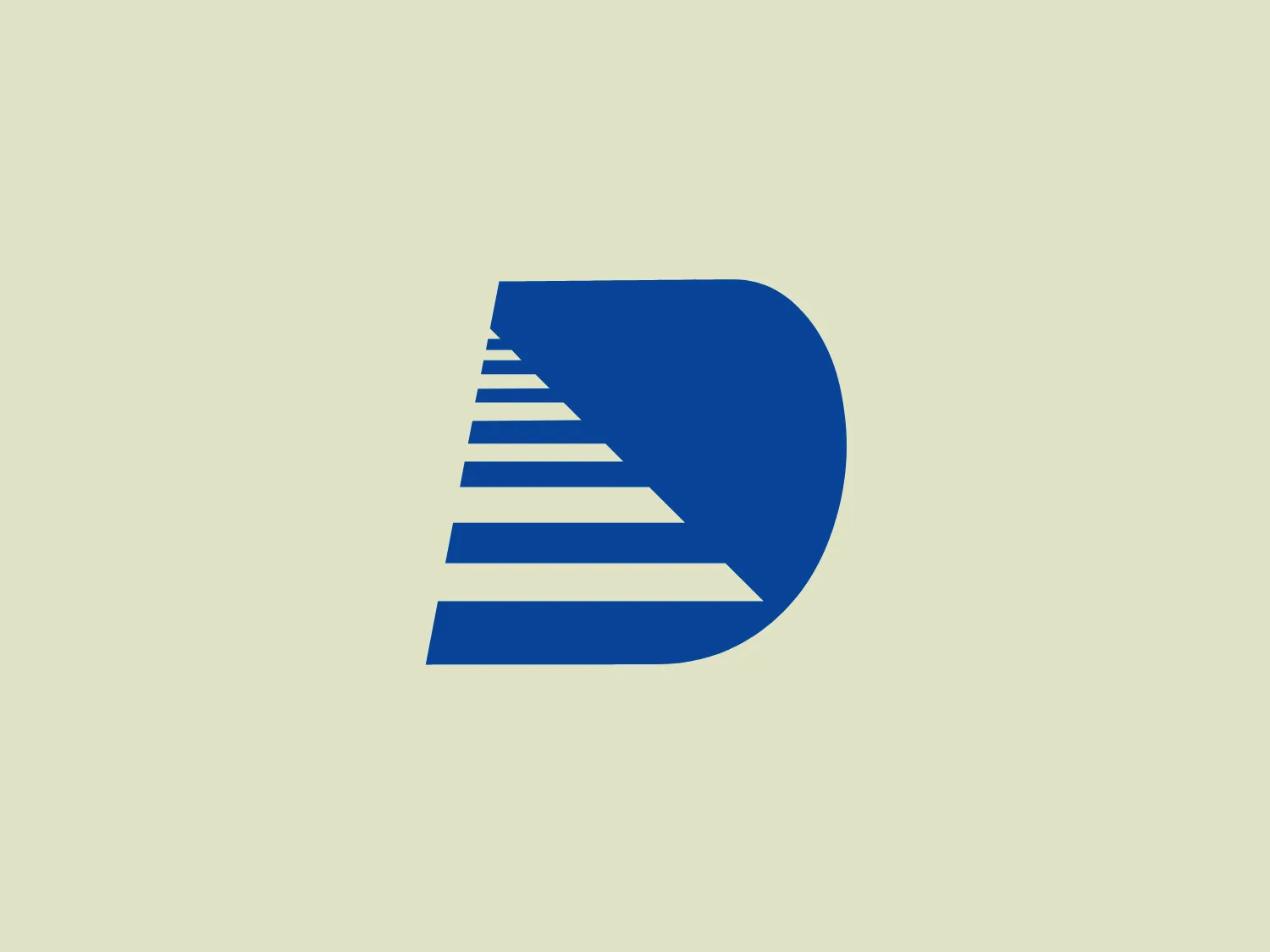 The Detran logo showcases a bold, blue stylized letter "D" with dynamic white horizontal stripes that create a sense of movement and transformation within the flat surface of the logo. The unique visual element stands out against a light, neutral background, giving the appearance of a three-dimensional shape that suggests depth and progression. The design is clean, modern, and uses a vibrant shade of blue to convey professionalism and innovation.
