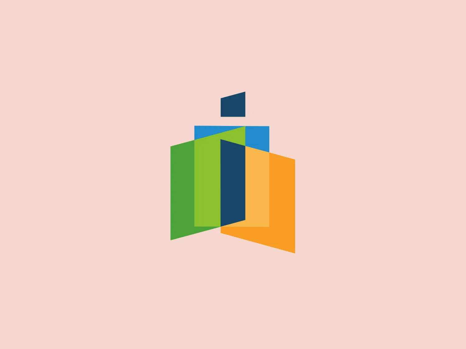The Inbound Project logo is a stylized, abstract design featuring four parallelograms in vibrant hues of green, blue, dark teal, and orange. The shapes converge and seem to fold over each other, creating a three-dimensional effect reminiscent of layers or fanned-out pages of a book. The top blue parallelogram includes a smaller detached rectangle, adding a touch of distinction to the design. The dynamic color palette and layered shapes give the logo a modern and innovative appeal, making it a visually captivating and memorable representation of the brand.