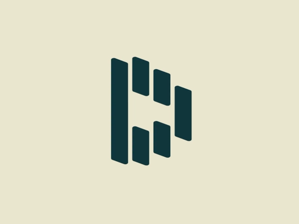 The business name is incorporated into a minimalistic and modern logo, featuring stylized bars or rectangles arranged to form an abstract and geometric shape resembling a letter or symbol. The varying sizes of the rectangles, their alignment, and the dark teal or forest green color create a sense of depth and a three-dimensional structure. This design communicates a sleek and professional aesthetic with a contemporary brand identity.