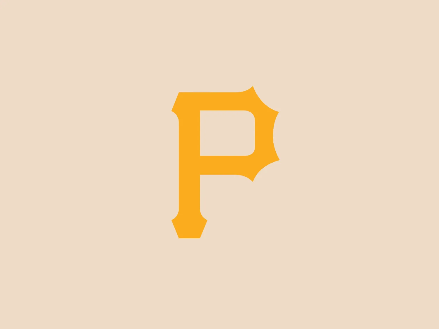 The Pittsburgh Pirates logo features a stylized letter "P" with a bold and vibrant orange color. The letter has pointed edges on the upper and lower parts of its spine, with a prominent spur on the upper right giving it a dynamic flair. The counter (the enclosed space) of the "P" is generously open, which makes the letterform airy and easily recognizable.