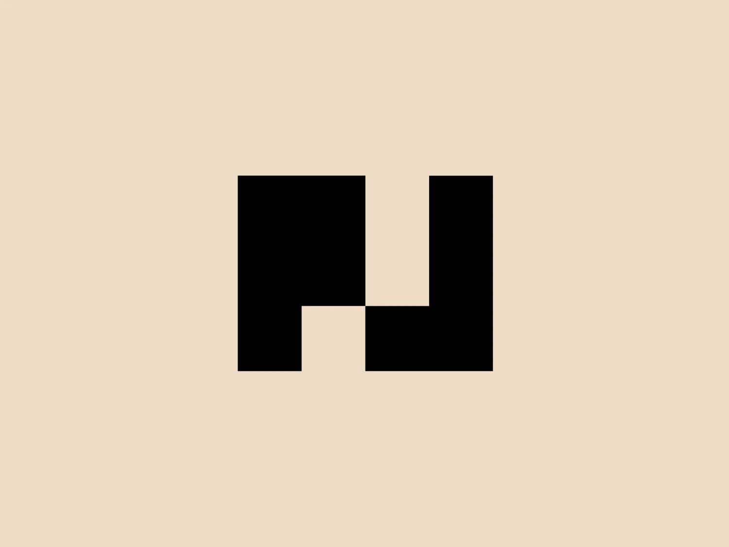 The Netgen logo is a simple, yet bold two-dimensional design consisting of two black shapes on a white background. It resembles the capital letter H with a modern twist, featuring symmetrical, standing rectangles connected by a short horizontal bar near the top. The sharp angles and solid color create a strong visual impact.