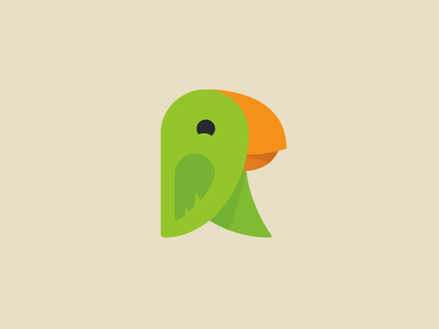 The ReportNest logo showcases a modern and simplistic design of a stylized bird in profile. The bird features a dark olive green head transitioning to a lighter green body, with a small black eye and a curved tangerine beak. The design exudes a friendly and approachable feel and is ideal for nature, environmental, or children's product brands.