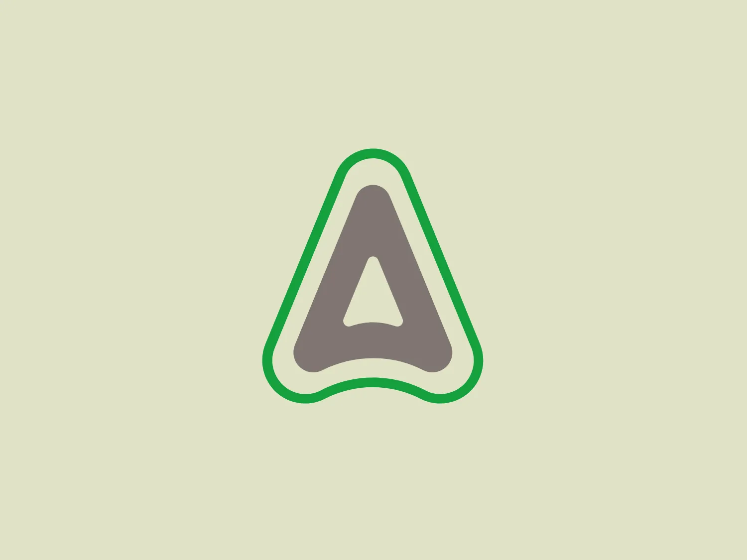 The Adama logo features a stylized triangular shape with rounded corners, creating a soft and modern feel. It has a two-tone color scheme with a dark gray interior and a lime green outline that adds a lively contrast and emphasizes the shape. The design is clean and minimalistic, yet the green outline gives it a distinct and recognizable look. The simplicity of the design would allow it to be versatile in various applications.