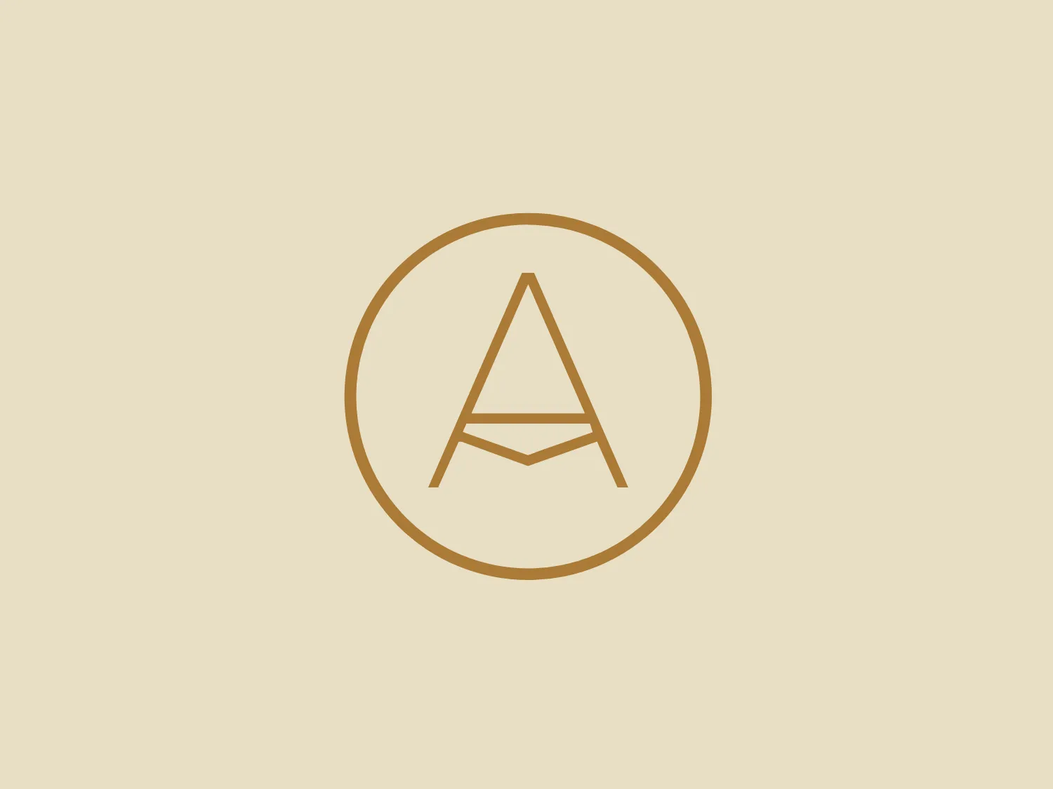 The Artisera logo features a stylized letter 'A' centered inside a simple circle. The 'A' is composed of three lines, with the crossbar line positioned about a third of the way up, creating a clean and modern look. The aesthetic is minimalist and seems to focus on geometric balance and simplicity. The color of the 'A' and the circle is a muted gold hue, suggesting sophistication and elegance. Given the simplicity of the design and its color, a neutral and soft background would complement it well.