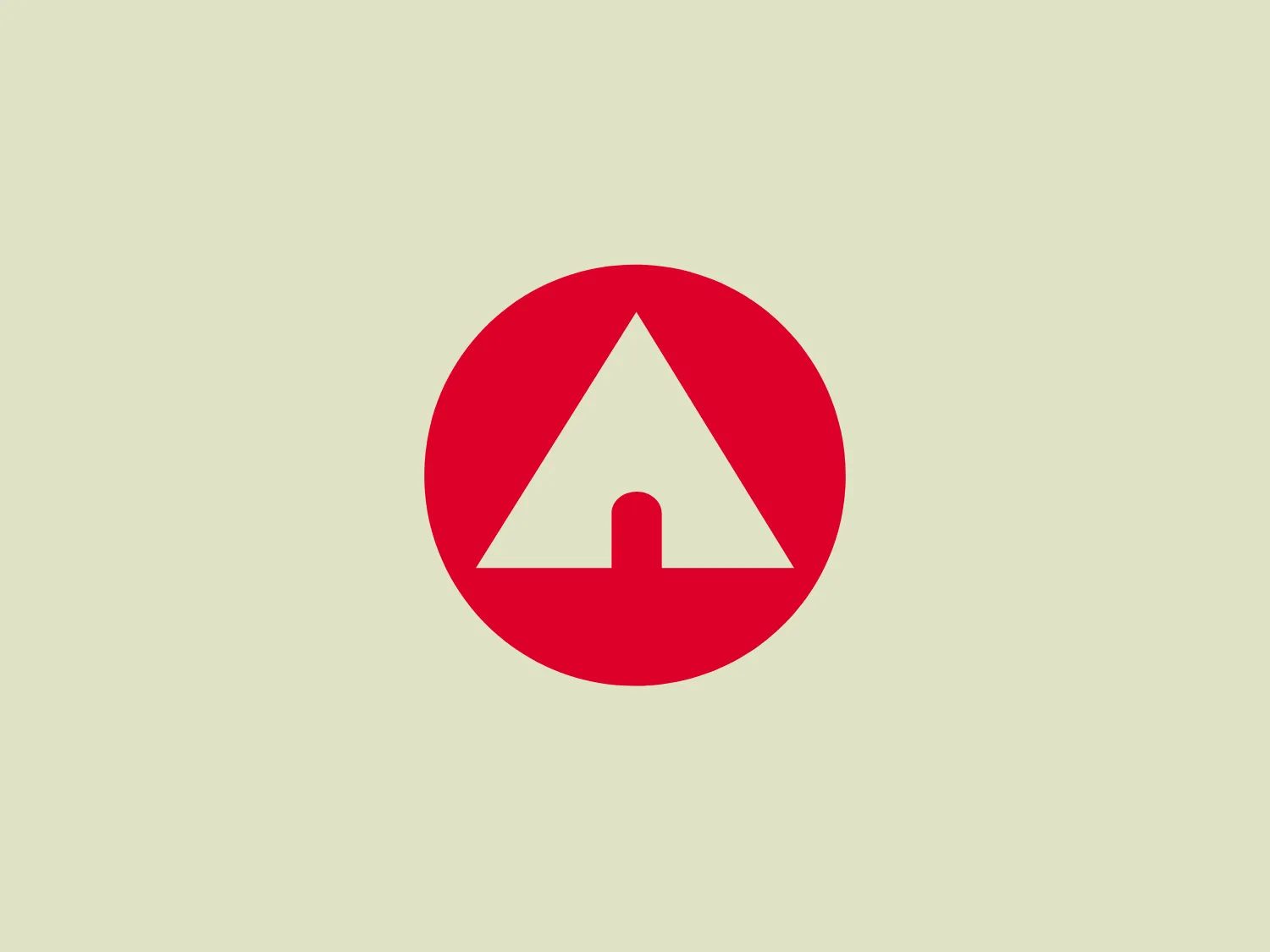 The Airwalk logo features a bold, red circle background with a white triangular shape in the center. The minimalist design incorporates a single white cut-out at the bottom of the triangle, creating the silhouette of a simplified house or an abstract letter "A." The use of negative space is creative and modern, with the red and white colors providing strong visual contrast for easy recognition.