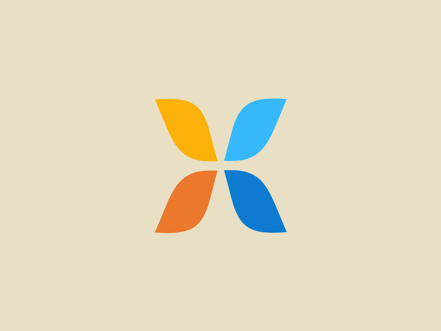The Pixate logo features a stylized, abstract butterfly shape composed of four distinct wing sections, each in a different color. Starting at the top left and moving clockwise, the colors are a bright yellow, a vibrant blue, a deep orange, and a lighter blue. Each wing section has a slight curve and pointed tip, giving the butterfly a dynamic and fluid look. The colors are bold and contrasting, yet complementary, creating a sense of harmony and balance. The overall design aesthetic is modern, with clean lines and a simple, geometric structure that lends itself well to digital and print media.