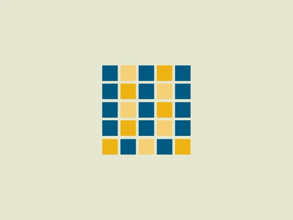 The Westchester Community College logo showcases a grid of squares arranged in a 5x5 pattern, each square of equal size. The color scheme includes shades of blue, yellow, and gold. The top row consists of blue squares with a vertical gradient effect transitioning from yellow in the center to gold at the bottom. The design reflects a modern and minimalistic aesthetic, utilizing clean geometric shapes and a pleasing color transition to convey a sense of order and progression.