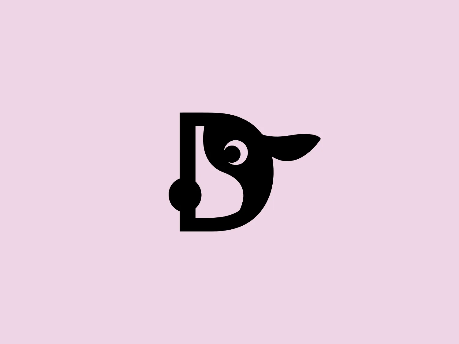 The DOGO pet logo features a stylized monogram consisting of two letters that appear to be "D" and "B" merged into a single, fluid design. The icon is rendered in solid black, sporting a contemporary and clean aesthetic with clear, bold lines that enhance its legibility. The letter "D" is prominent, while the "B" incorporates an abstract element that extends outward, resembling a leaf or a flame, adding a dynamic quality to the design. The overall look is modern and minimalist, with a creative twist in the interplay between the two letters.