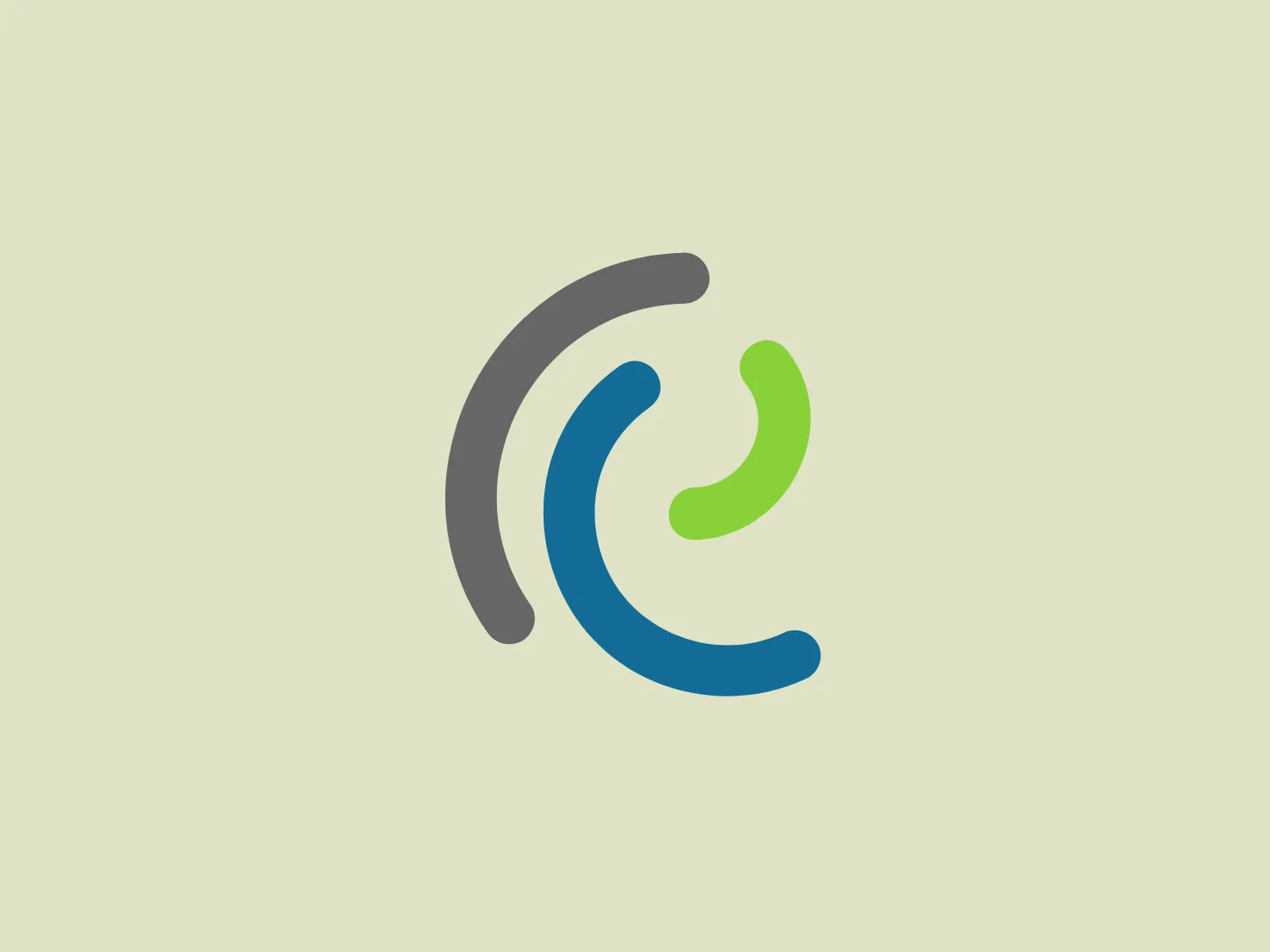 The Envisio logo is an abstract, modern design comprised of three swoosh-like shapes that form a circular motion, implying dynamism or rotation. The shapes are smooth and rounded, creating a sense of fluidity and continuity. The color palette includes a dark grey, a vibrant sky blue, and a fresh lime green, which together convey a professional yet energetic and innovative feel. The use of space between the elements gives the logo a clean and uncluttered look, allowing each color to stand out distinctly.