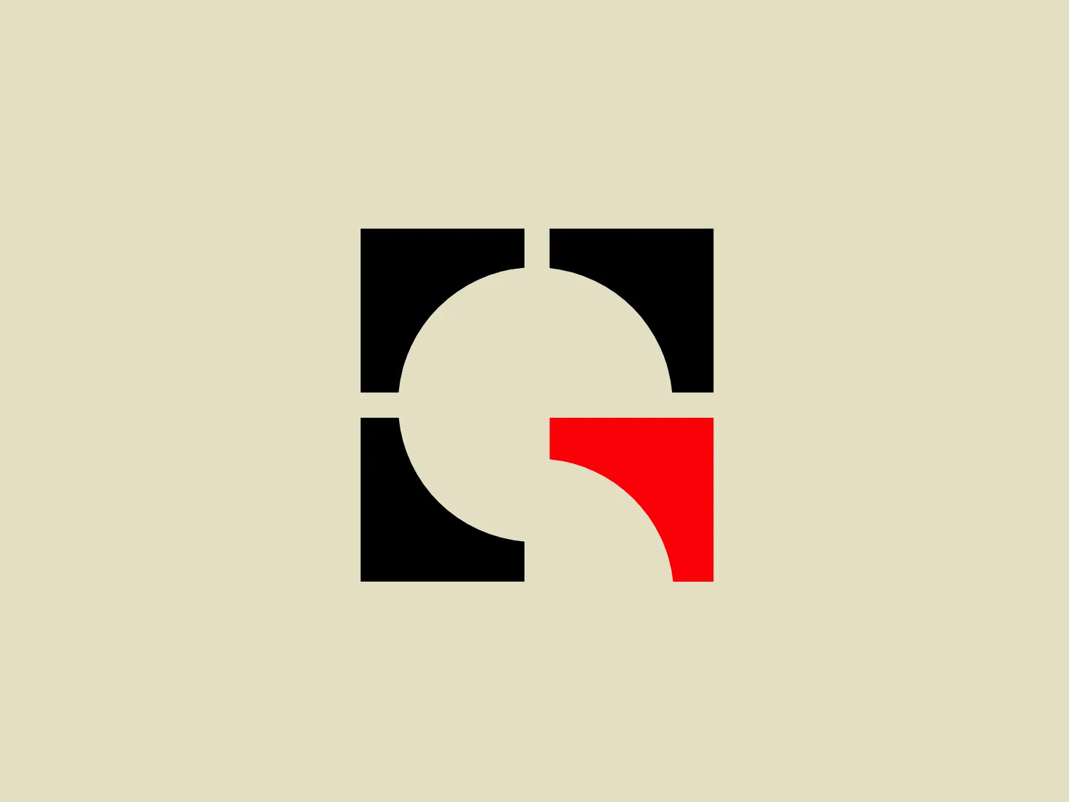 The Goodrich Builders logo showcases bold geometric shapes with a modern and minimalist design. It includes a large black square with a white circle intersecting its left edge, forming a crescent shape within the square. A prominent red quarter-circle or 'pac-man' shape connects the white circle to the bottom right corner of the square, creating a sense of connectivity and dynamism. The clever use of negative space adds depth and visual interest to the design.