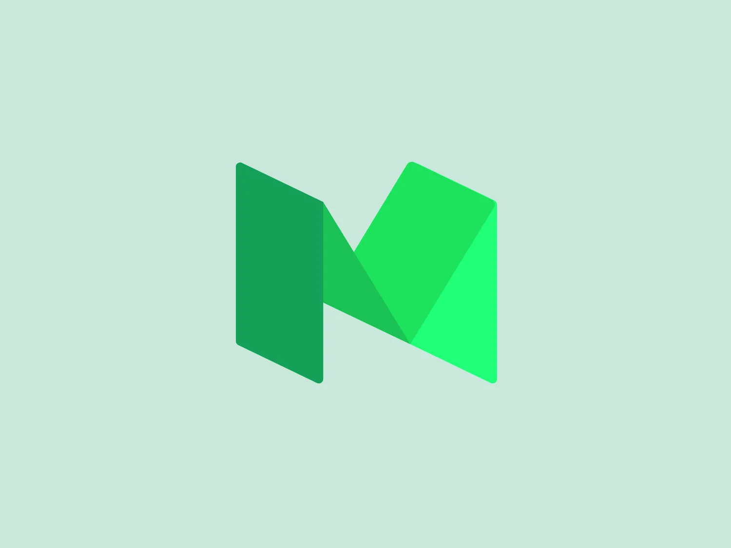 The logo for Medium portrays a stylized and modern 'M', formed by two 3D triangular prisms. One prism stands vertically, while the other tilts to create a dynamic sense of asymmetry. The gradient of greens from forest to lime highlights the three-dimensional effect, giving the logo a bold, energetic feel.