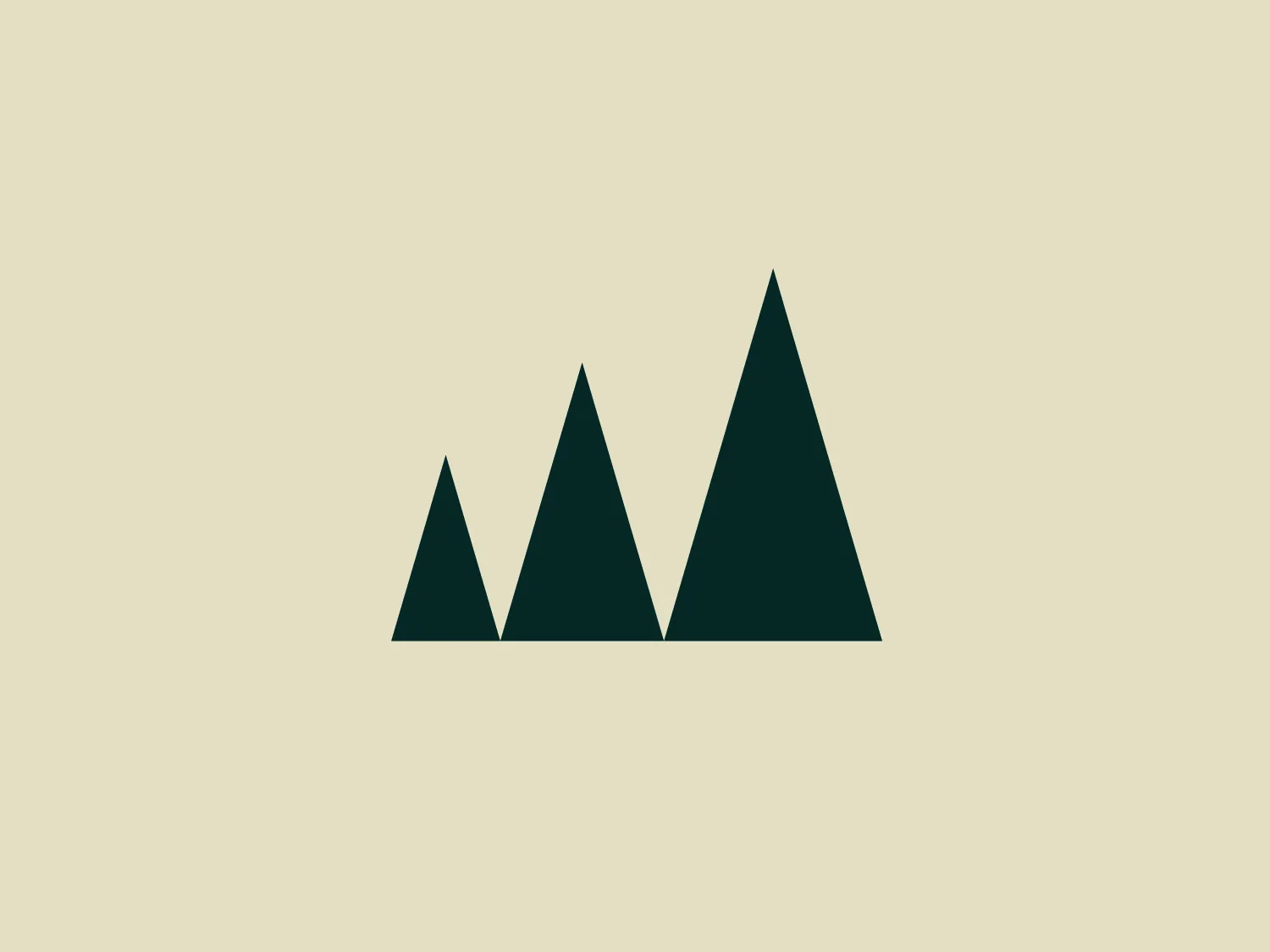 The image depicts a minimalist logo for Wildist, featuring three solid triangles arranged in ascending order from left to right, creating a simplified mountain range. The uniformly colored deep, dark green triangles stand out against a light background, projecting a modern and clean aesthetic. The use of geometric shapes and a monochromatic color scheme hints at nature, stability, and growth. The largest triangle on the right conveys a sense of hierarchy and progression.