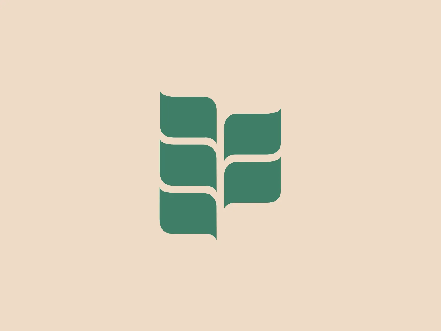 The Firelands Health logo is a simple and modern design that features a stylized geometric shape resembling a book or an abstract bird in flight. It consists of four equal-sized, dark green panels with seamless inner edges, creating a symmetrical and balanced design. The clean and professional aesthetic suggests a focus on clarity and directness in branding while conveying a sense of stability and dynamism.