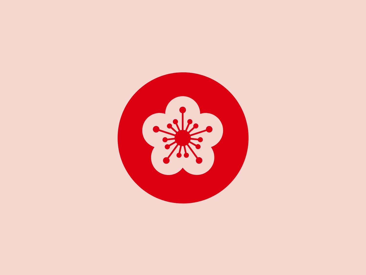 The OOCL logo showcases a stylized white flower emblem against a vibrant red circular background. The intricate central icon resembles an electronic or molecular structure, symbolizing a fusion of technology and natural imagery. The symmetrical pattern of dots connected by lines evokes the idea of connectivity or a network, embodying a clean and modern design aesthetic.