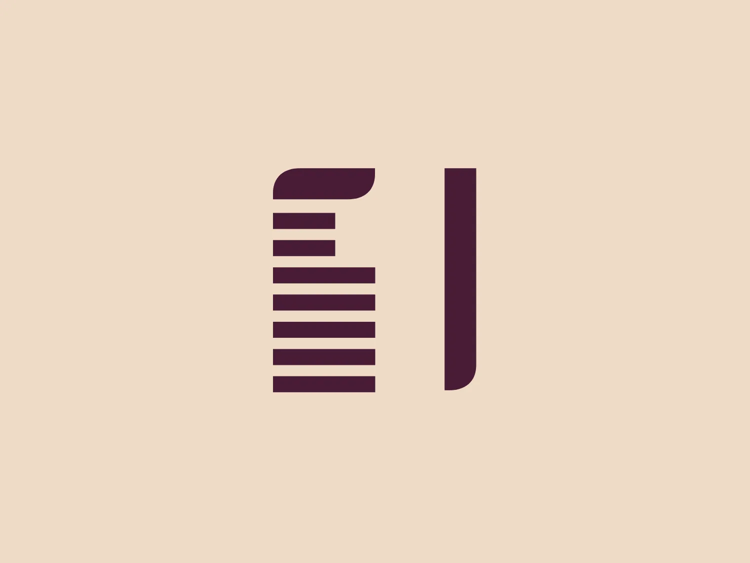 The business logo for First Business Bank features a modern and minimalist design in a dark purple color scheme, resembling a stylized letterform "E". The main body of the "E" is comprised of evenly-spaced horizontal lines, presenting a sense of digital transition, while the rightmost part is a solid, unbroken line providing contrast and balance. This sleek and professional design would be well-suited to a technology or digital media company and would complement a light background.