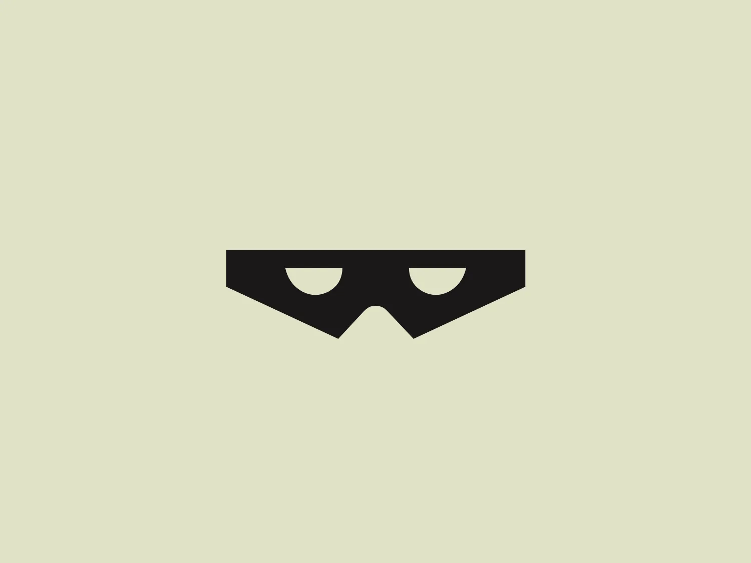 The Banpresto logo features a minimalist representation of a mask commonly associated with superheroes or mysterious characters. The black mask is crafted from simple geometric shapes, reflecting a modern and sleek design aesthetic. Its symmetrical form is accented by two white, slightly curved cut-outs for eyes, adding an element of intrigue and contrast. The pointed, angular base lends the logo a sharp and edgy look.