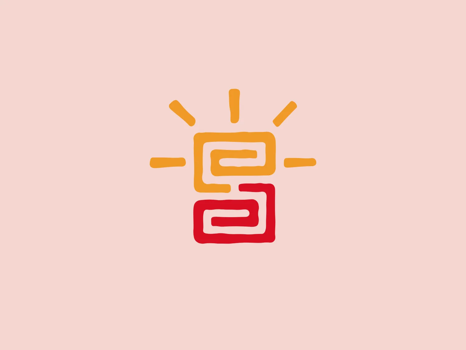 The Soul Somatic Therapy logo features two abstract, rectangular shapes positioned on top of each other. The upper shape is a warm yellow (#FFD700), while the lower one is a bright red (#FF0000). Both shapes have a hand-drawn aesthetic with uneven, slightly rounded outlines, suggesting a personalized or artistic touch to the design. The yellow rectangle has four small lines protruding from each corner, resembling radiant light or a shining effect. The red rectangle sits directly under the yellow, slightly offset to the right, which creates a dynamic, layered look. The overall design conveys a sense of creativity and energy through its bright colors and playful irregularities.