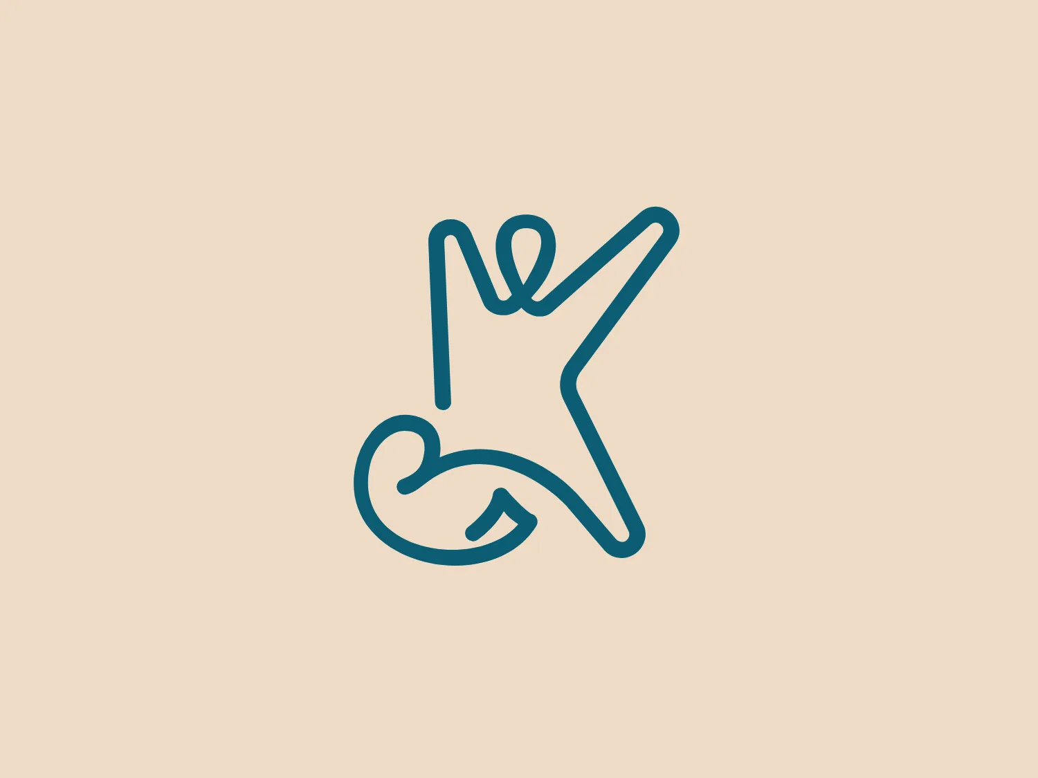 The logo for Kópavogur School features a stylized human figure in mid-leap or dance, implying movement and freedom. The figure is created with smooth, flowing lines that suggest continuous, unbroken motion. The primary color of the logo is a vibrant teal, evoking feelings of creativity, vitality, and a refreshing vibe. The overall design aesthetic is modern, minimalistic, and dynamic, with a clear focus on positive energy and activity. Given the vibrancy of the teal color, a subtle and neutral background would complement it well.