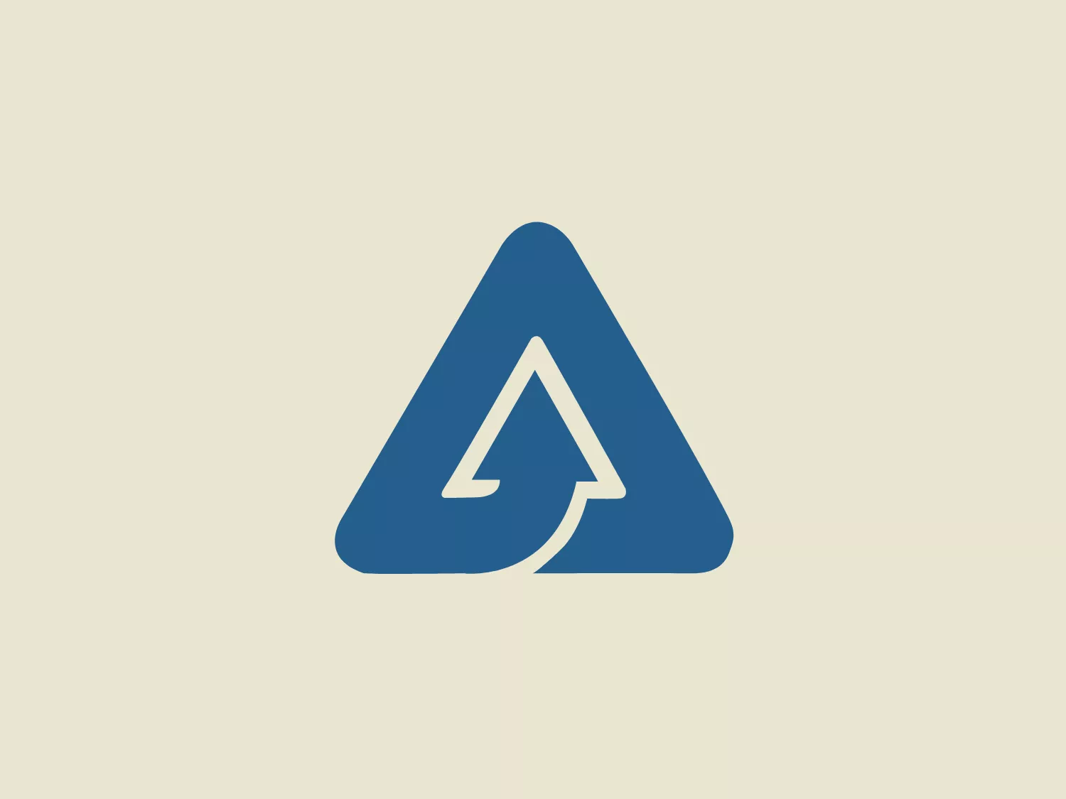 The Apricorn logo features a bold, simple design consisting of an upwards-pointing arrow within a triangular border. The arrow, stylized with a slight curve, conveys a sense of forward movement and upward progression. Both the arrow and the triangle are in a deep shade of blue, giving the logo a professional and reliable feel. The triangular border has rounded corners, which softens the overall geometric harshness and adds a modern touch to the design. The shapes are solid with no additional embellishments, highlighting the logo's clean and straightforward aesthetic.
