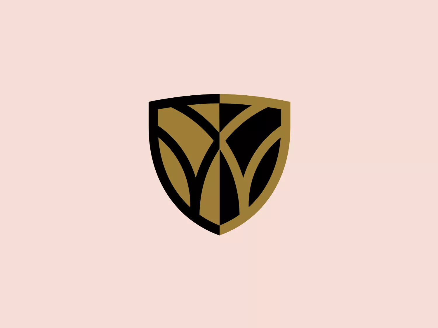 The Wake Forest University logo is a modern and minimalist stylized shield with abstract, geometric shapes suggesting strength and protection. Three symmetrical shapes within the shield resemble leaves or flames, converging at the center. The color palette is simple and sophisticated with deep black shapes and a metallic gold outline. The overall aesthetic is clean, sharp, and conveys a feeling of luxury or high-end branding.