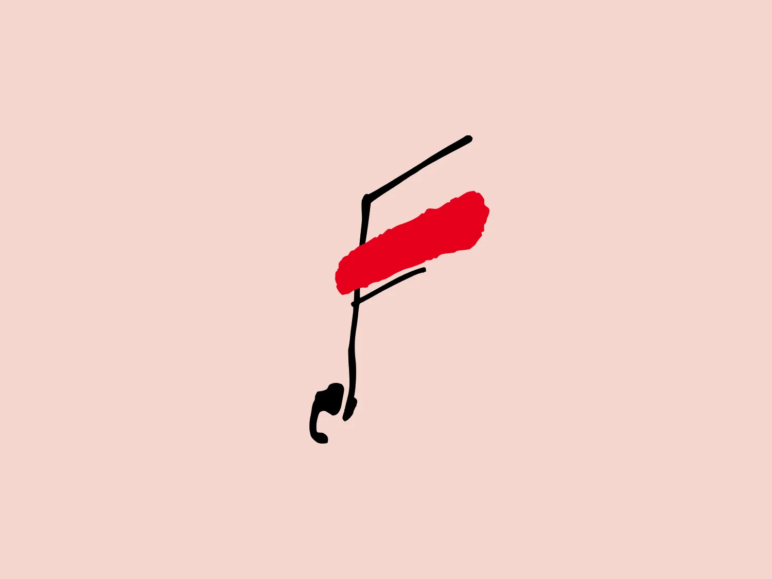 The Fryderyk Chopin Institute logo is a simple, abstract design with a modern and minimalist aesthetic. It comprises two primary elements: a thick red brush stroke that adds a dynamic and artistic flair, and a thin, black line that extends from the top left, down and to the right in a vaguely checkmark-like or angular shape, with a small, solid black shape at the end that resembles a headset. The black line creates a contrast with the red brush stroke and adds a sense of technology or communication, implying the logo could be for a brand related to art, design, or multimedia. The use of negative space around the elements helps to bring focus to the bold colors and shapes.