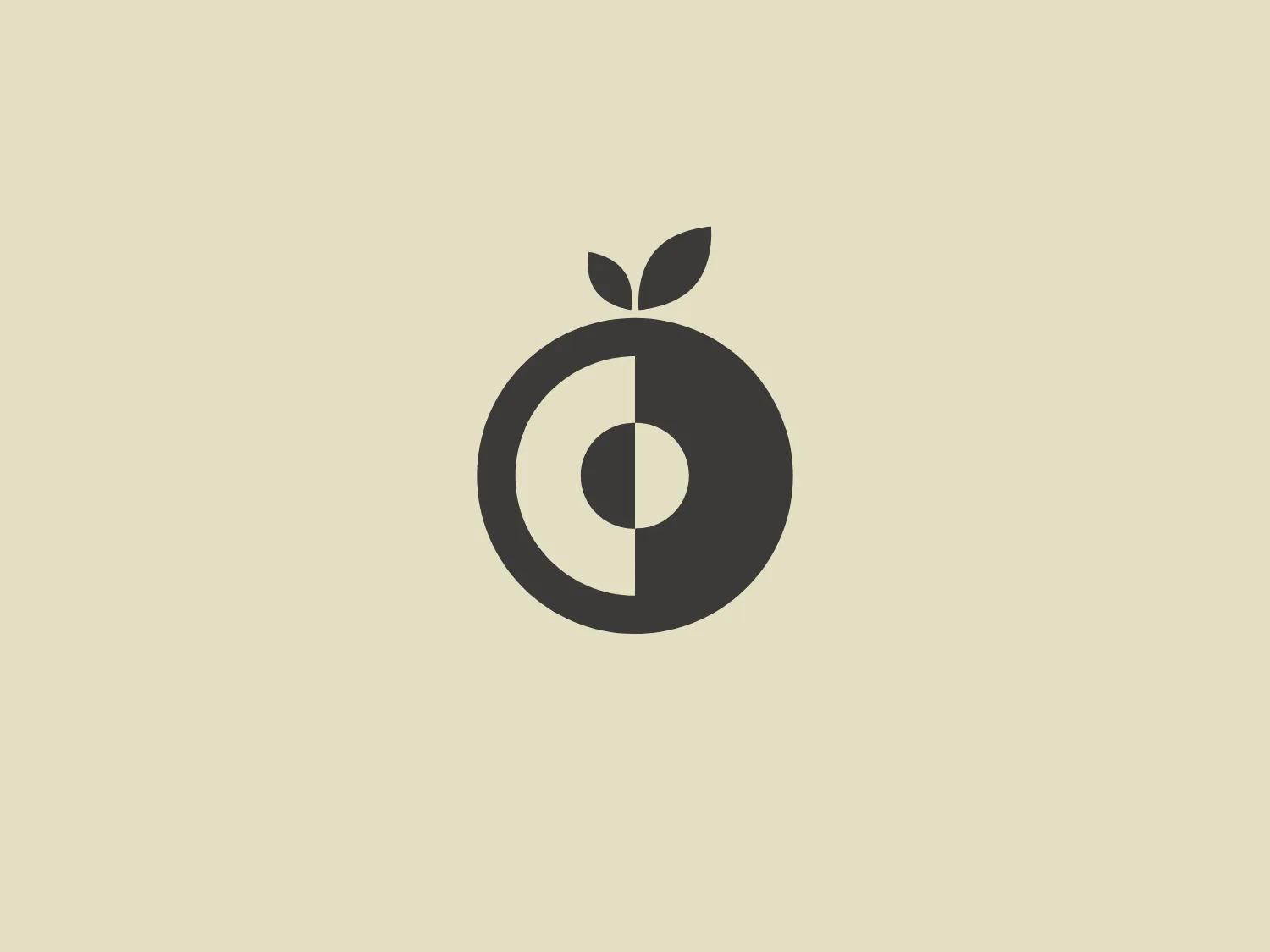 The Agency Core logo is a minimalist design of an apple. The image consists of a simple, stylized silhouette that uses negative space to define the form. The central feature is a circular shape, with a smaller, off-center circle creating the illusion of the apple's shadow or depth. A small leaf-like shape perches neatly on top. The color is a solid, monochromatic dark grey, which gives it a professional and sleek appearance. The aesthetic is modern and would likely appeal to brands seeking a clean and straightforward visual identity.