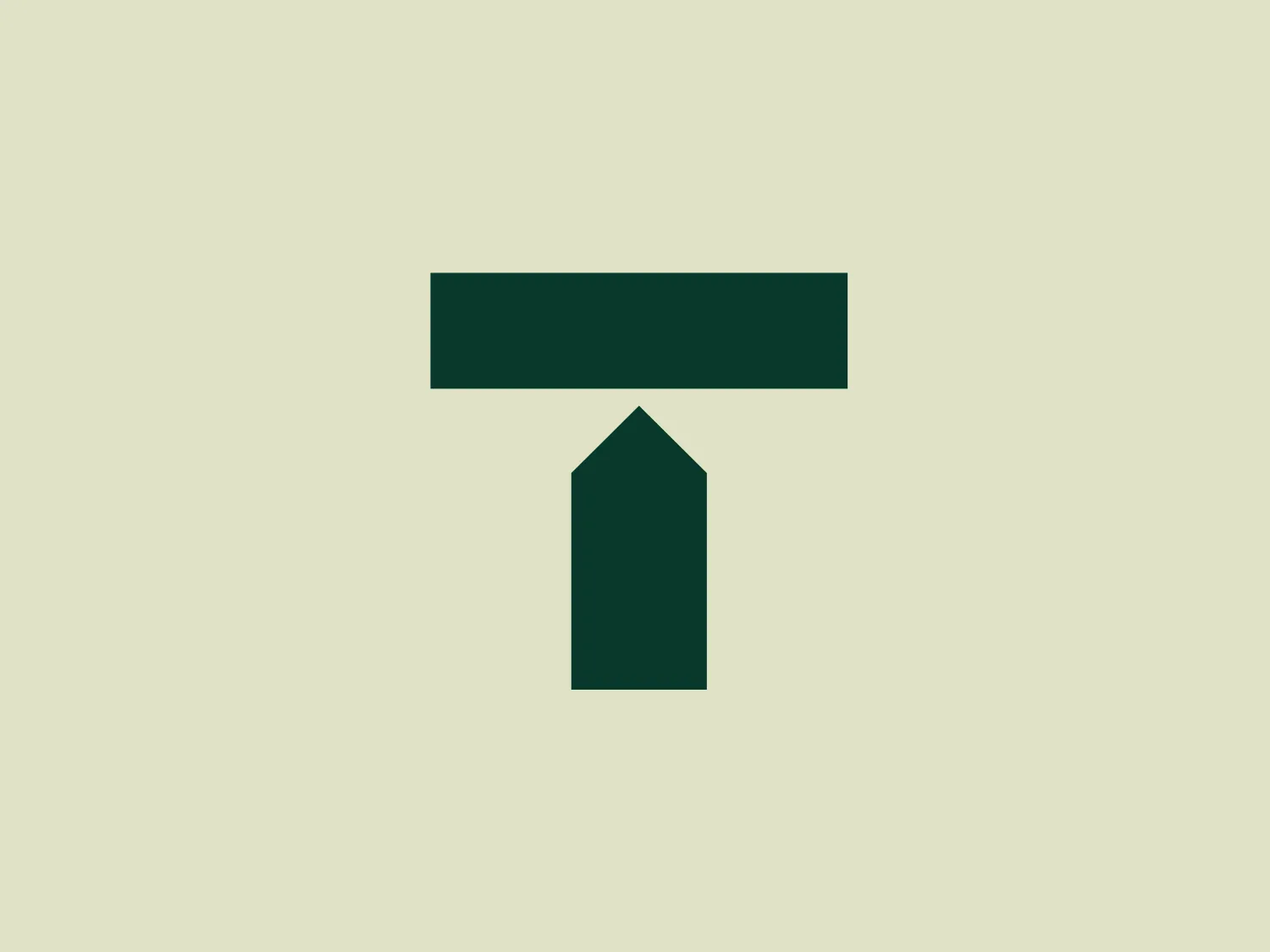 The Trullion logo features a minimalist and geometric design in a deep, hunter green color. It includes an elongated hexagon resembling a stylized arrow or pencil tip pointing downward, symbolizing direction and creativity. Above the hexagon, there is a horizontal rectangle aligned with the widest part, conveying stability and balance. The overall aesthetic is modern, sleek, and professional, with clean and uncluttered appearance enhanced by the use of negative space.