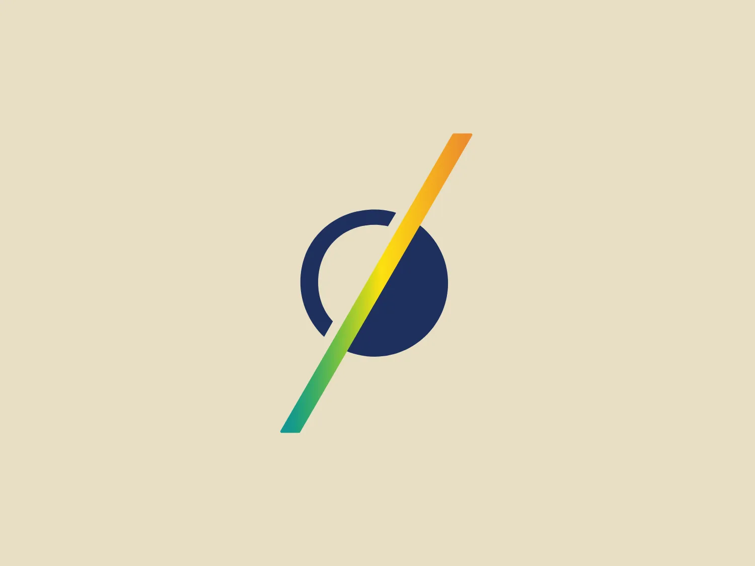 The logo for Transitions features a stylized letter with geometric shapes, composed of a dark circle that appears to be overlapped by a diagonal slash. The slash gradient transitions from a warm yellow at the top left to a cool teal at the bottom right, giving the logo a dynamic and modern feel. The combination of round and straight lines suggests balance and movement. Given the color composition and contemporary design aesthetic, a subtle and neutral background would suit this logo.
